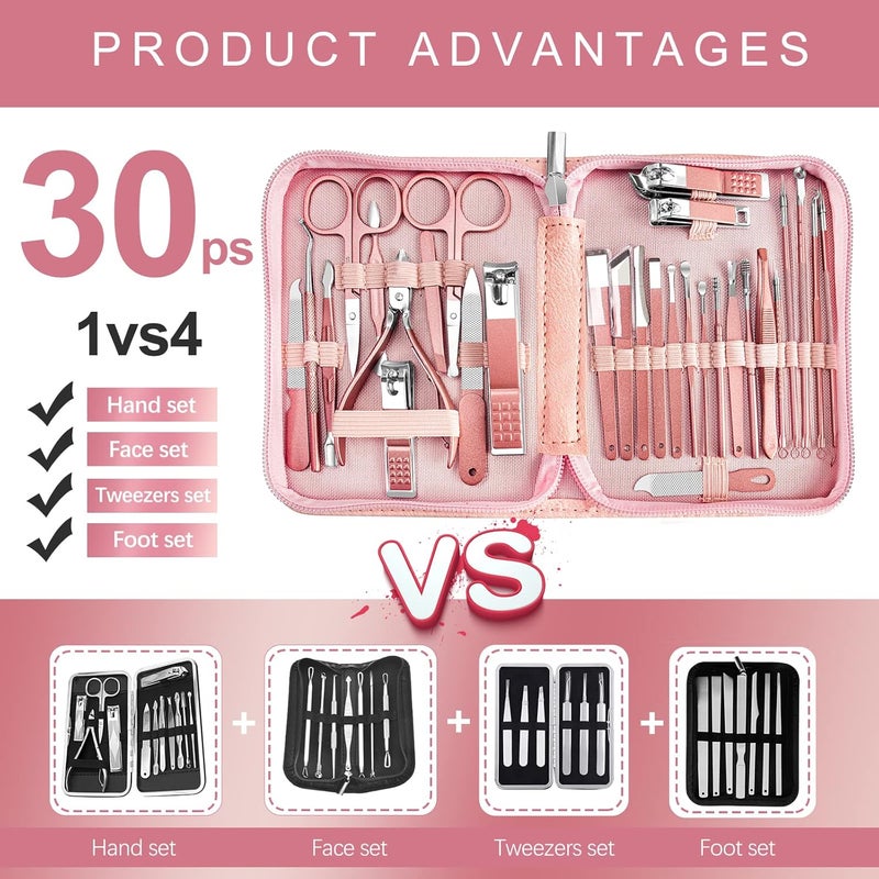 Red Flow Manicure Set 30 in 1 Nail Clipper set, nail clippers, fingernail & toenail clippers, Manicure Tools, pedicure tools, Suitable for Travel Manicure Kit, Nail Set Kit With Everything Profe - Image 2